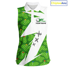 Load image into Gallery viewer, Green And White Golf Pattern Polo Golf Shirt For Women Custom Ladies Golf Clothes, Golf Gifts NBT677
