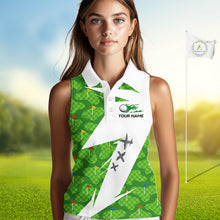 Load image into Gallery viewer, Green And White Golf Pattern Polo Golf Shirt For Women Custom Ladies Golf Clothes, Golf Gifts NBT677