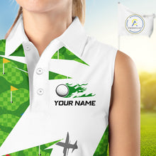 Load image into Gallery viewer, Green And White Golf Pattern Polo Golf Shirt For Women Custom Ladies Golf Clothes, Golf Gifts NBT677