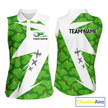 Load image into Gallery viewer, Green And White Golf Pattern Polo Golf Shirt For Women Custom Ladies Golf Clothes, Golf Gifts NBT677