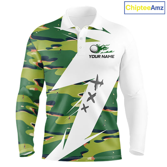 Green And White Retro Golf Pattern Polo Golf Shirt For Men Custom Mens Golf Clothes, Golf Gifts NBT678