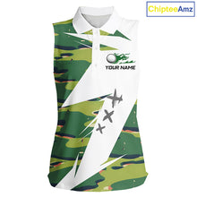 Load image into Gallery viewer, Green And White Retro Golf Pattern Polo Golf Shirt For Women Custom Ladies Golf Clothes, Golf Gifts NBT678