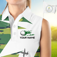 Load image into Gallery viewer, Green And White Retro Golf Pattern Polo Golf Shirt For Women Custom Ladies Golf Clothes, Golf Gifts NBT678