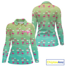 Load image into Gallery viewer, Pink Flamingo Palm Tree Womens Golf Polo Shirt, Tropical Golf Shirt, Cute Flamingo Print Summer Polo NBT538