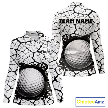 Golf Ball Breaking Polo Shirt, Black And White Cracking Pattern Polo Shirt, Best Golf Gift For Women NBT542