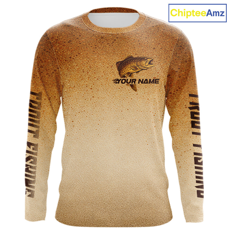 Brown Trout Fish Skin Long Sleeve Fishing Shirts Custom Name, Trout Fishing Shirts NBT402