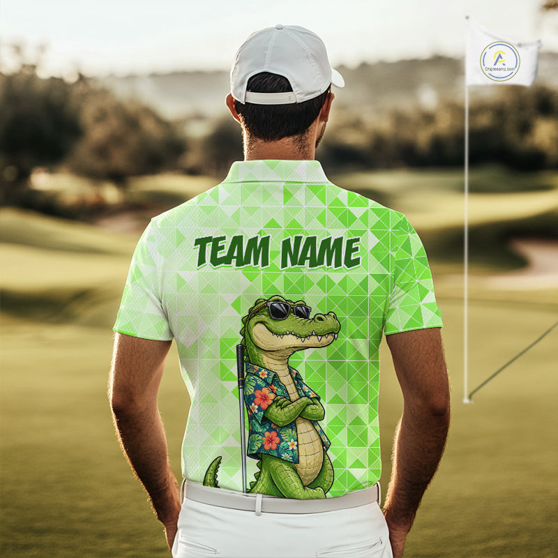 Funny Green Alligator Golf Polo Shirt Mens Custom Name Team Golf Shirts, Golf Gifts | Green NBT950