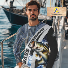 Load image into Gallery viewer, Custom Bass Fishing Grass Camo Long Sleeve Fishing Shirts, Bass Fishing Tournament Shirts NBT450