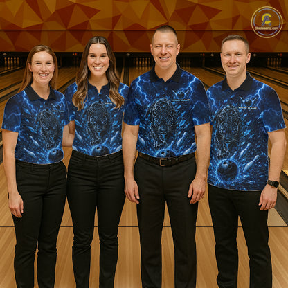 Custom Blue Thunder Lightning Leopard Men Bowling Shirts, Thunder Bowling Team Shirts NBT974