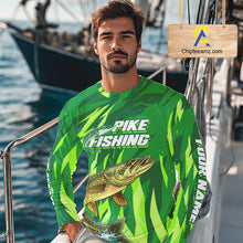 Load image into Gallery viewer, Pike Fishing Shirts Long Sleeve Green Camo Custom Name, Pike Fishing Jerseys For Men NBT408