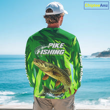 Load image into Gallery viewer, Pike Fishing Shirts Long Sleeve Green Camo Custom Name, Pike Fishing Jerseys For Men NBT408