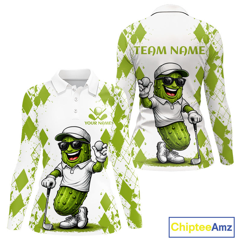 Funny Pickles Womens Golf Polo Shirt, Matching Golf Polo, Argyle Pattern Golf Shirts For Ladies NBT611