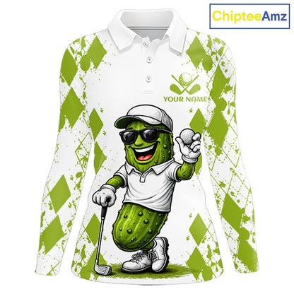 Funny Pickles Womens Golf Polo Shirt, Matching Golf Polo, Argyle Pattern Golf Shirts For Ladies NBT611