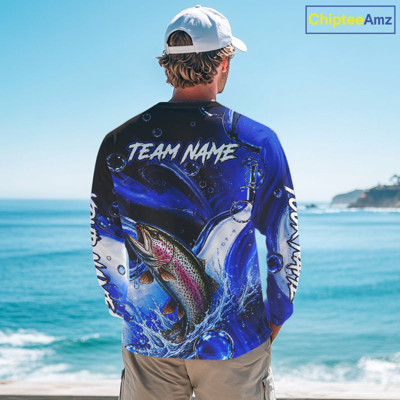 Trout Fishing Blue Camo Long Sleeve Fishing Shirt Custom Trout Fishing Jerseys For Team NBT986