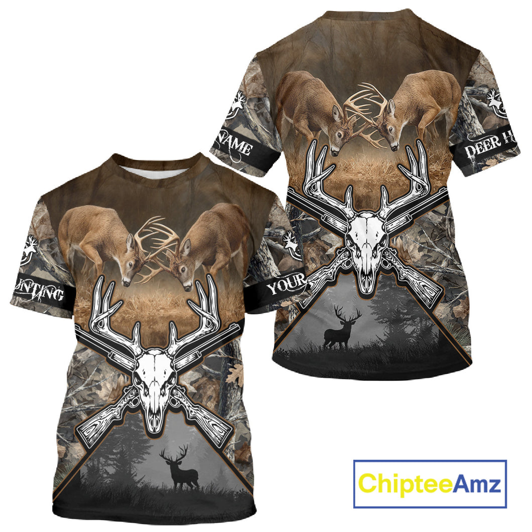 Whitetail Deer Hunting Custom Name Camo Shirt, Deer Hunting Clothing, Camouflage Deer Shirts NBT281