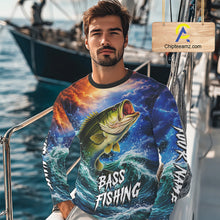 Load image into Gallery viewer, Personalized Bass Thunder And Lightening Long Sleeve Fishing Shirts,Custom Bass Fishing Jerseys NBT378
