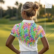 Load image into Gallery viewer, Womens Golf Polo Shirts Colorful Neon Watercolor Leopard Custom Name White Golf Shirts NBT509