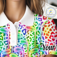 Load image into Gallery viewer, Womens Golf Polo Shirts Colorful Neon Watercolor Leopard Custom Name White Golf Shirts NBT509