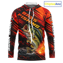 Load image into Gallery viewer, Personalized Fishing Bass Long Sleeve Hooded Fishing Shirts Orange Custom Nam, Fishing Shirts For Men NBT382