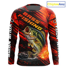 Load image into Gallery viewer, Personalized Fishing Bass Long Sleeve Fishing Shirts Orange Custom Nam, Fishing Shirts For Men NBT382