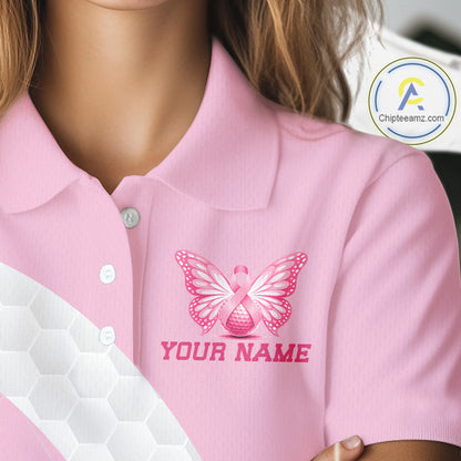 Golf Against Cancer Pink Golf Icon Men's Polo Shirt, Breast Cancer Awareness Womens Golf  Shirt, Golf Gifts NBT530