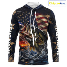 Load image into Gallery viewer, Long sleeve hooded fishing American flag on a white background