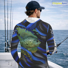 Load image into Gallery viewer, Custom Crappie Fishing Blue Camo Long Sleeve Hooded Fishing Shirts, Crappie Fishing Shirts NBT390