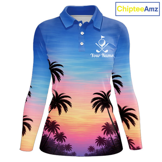 Custom Palm Tree Polo Golf Shirts For Women, Hawaii Tropical Personalized Polo Shirts, Golf Gifts NBT543