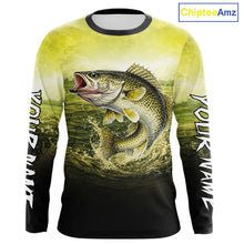 Load image into Gallery viewer, Yellow Walleye Fishing UV Protection Long Sleeve Fishing Shirts, Custom Walleye Fishing Shirts NBT400