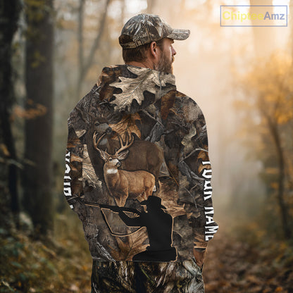 Whitetail Deer Hunting Brown Camo with Hunter 3D Print Custom Name Shirts, Hunting Gift NBT269