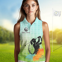 Load image into Gallery viewer, Womens Sleeveless Golf Polo Shirt Colorful Argyle Pattern Custom Name And Team Name Golf Shirt, Golfing Gifts NBT559