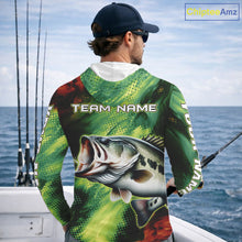 Load image into Gallery viewer, Custom Green Camo Bass Long Sleeve Hooded Fishing Shirts, Bass Fishing Shirts For Men NBT449