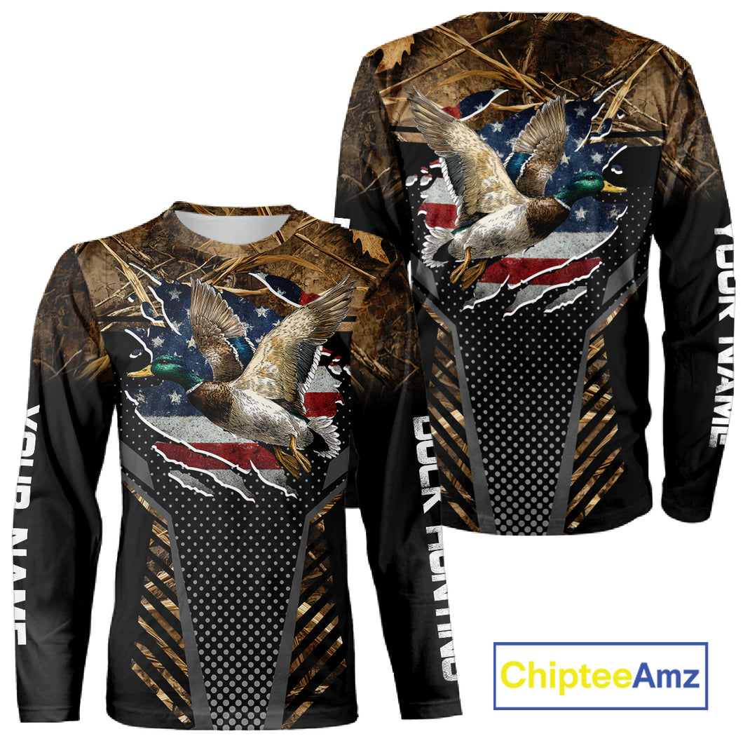 Duck Hunting American Flag Dark Camouflage Shirts, Duck Hunting Gifts NBT198