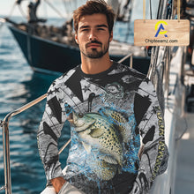 Load image into Gallery viewer, Custom American Flag Crappie Fishing Shirts Long Sleeve, Crappie Patriotic Fishing Shirt NBT471