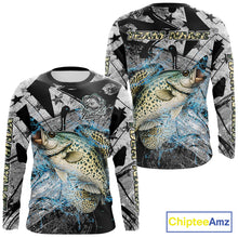 Load image into Gallery viewer, Custom American Flag Crappie Fishing Shirts Long Sleeve, Crappie Patriotic Fishing Shirt NBT471