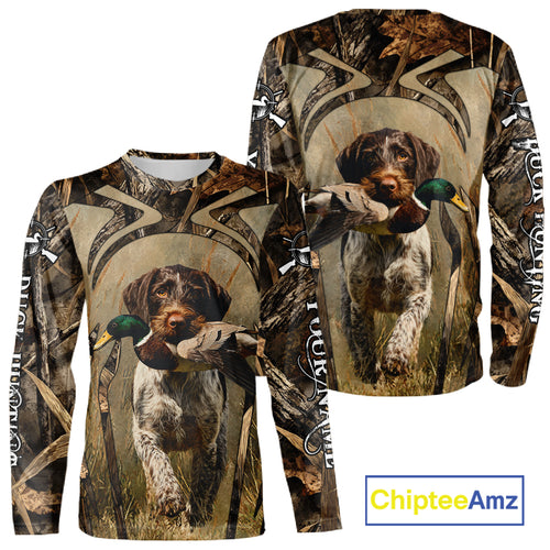 Mallard Duck Hunting German Wirehaired Pointer Dog Camouflage Shirts for Hunters, Duck Hunting Clothing NBT211