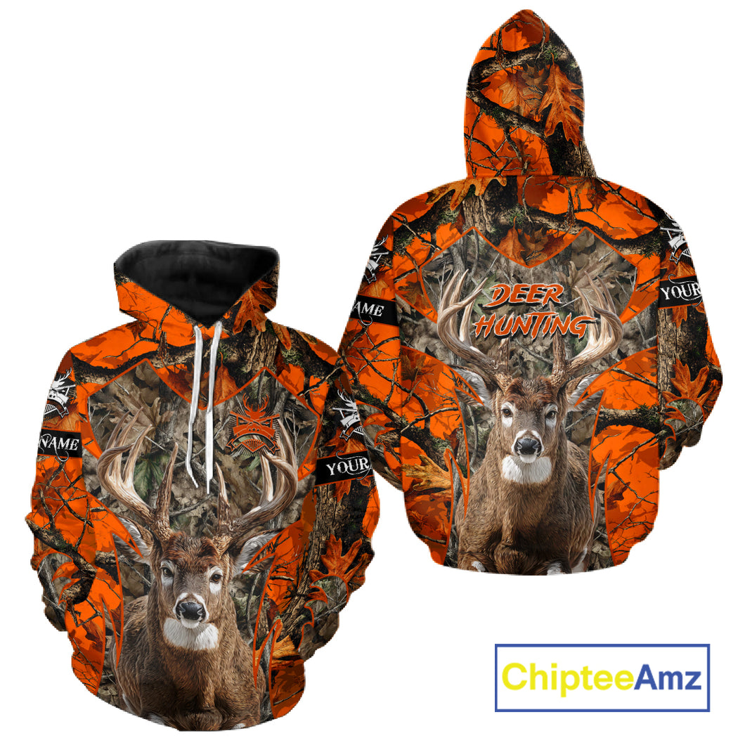 Whitetail Deer Hunting Orange Forest Camo 3D Printed Shirts, Hunting Hoodie Gift for Men NBT319
