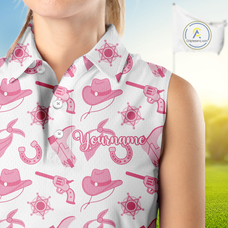 Pink Western Cowgirl Women Sleeveless Golf Polo Shirt, Cute Cowgirl Golf Shirts, Funny Country Style Shirt NBT476