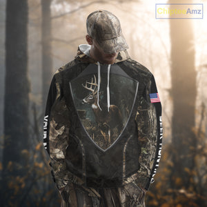 Whitetail Deer Hunting Camo US Flag 3D All Over Printed Shirts, Best Deer Hunting Gifts for Men NBT222