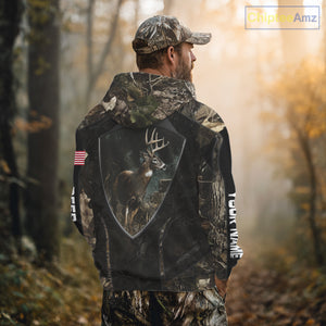 Whitetail Deer Hunting Camo US Flag 3D All Over Printed Shirts, Best Deer Hunting Gifts for Men NBT222