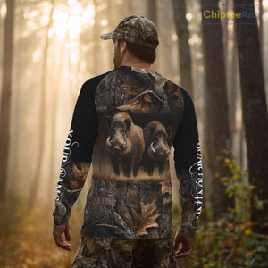 Wild Boar Hunting Forest Camouflage 3D Custom Name Shirts, Boar Hunting Gift Ideas for Hunters NBT224