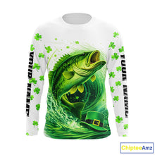 Load image into Gallery viewer, Personalized St Patrick's Day Shirts Largemouth Bass Fishing Long Sleeve, Custom Bass Fishing Jerseys NBT383