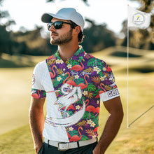 Load image into Gallery viewer, Men Golf Polo Shirts Colorful Floral Flamingo Pattern Tropical Leaves Custom Name Team Golf Shirts NBT524