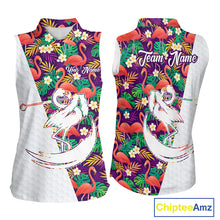 Load image into Gallery viewer, Women Sleeveless Golf Polo Shirts Colorful Floral Flamingo Pattern Tropical Leaves Custom Name Team Golf Shirts NBT524