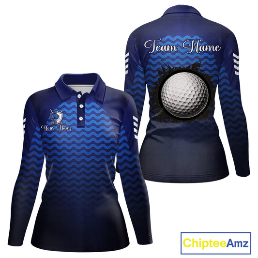 Personalized Golf Polo Shirt For Womens Custom Blue Camo Golf Attire For Women, Golf Gifts For Ladies NBT537