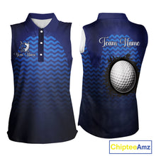 Load image into Gallery viewer, Personalized Sleeveless Golf Polo Shirt For Womens Custom Blue Camo Golf Attire For Women, Golf Gifts For Ladies NBT537