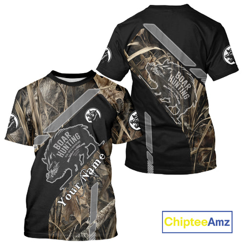 Boar Hunting Camouflage Custom Name Shirts, Personalized Boar Hunting Clothes, Hunting Gifts NBT175