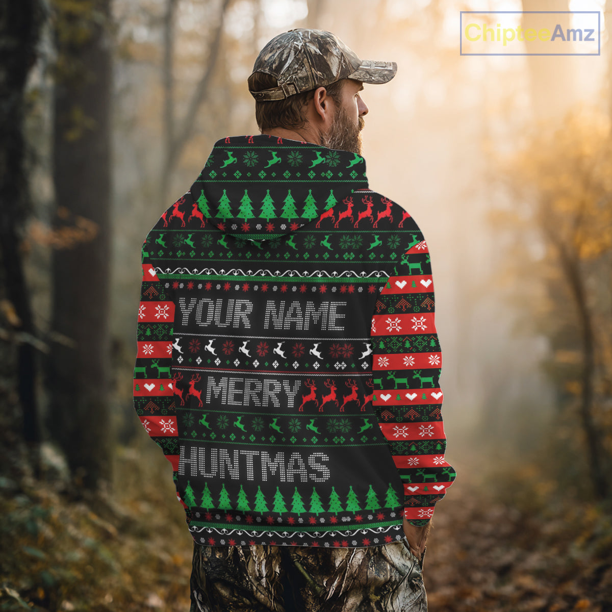 Deer Hunting Funny Ugly Christmas Sweatshirt Full Print Shirts Christmas Pattern, Christmas Gift NBT301