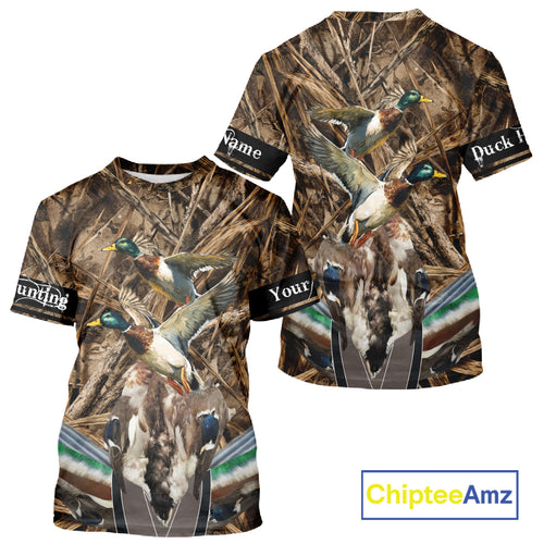 Personalized Mallard Duck Hunting Camo 3D All Over Print Custom Name Shirts, Hunting Gifts NBT181