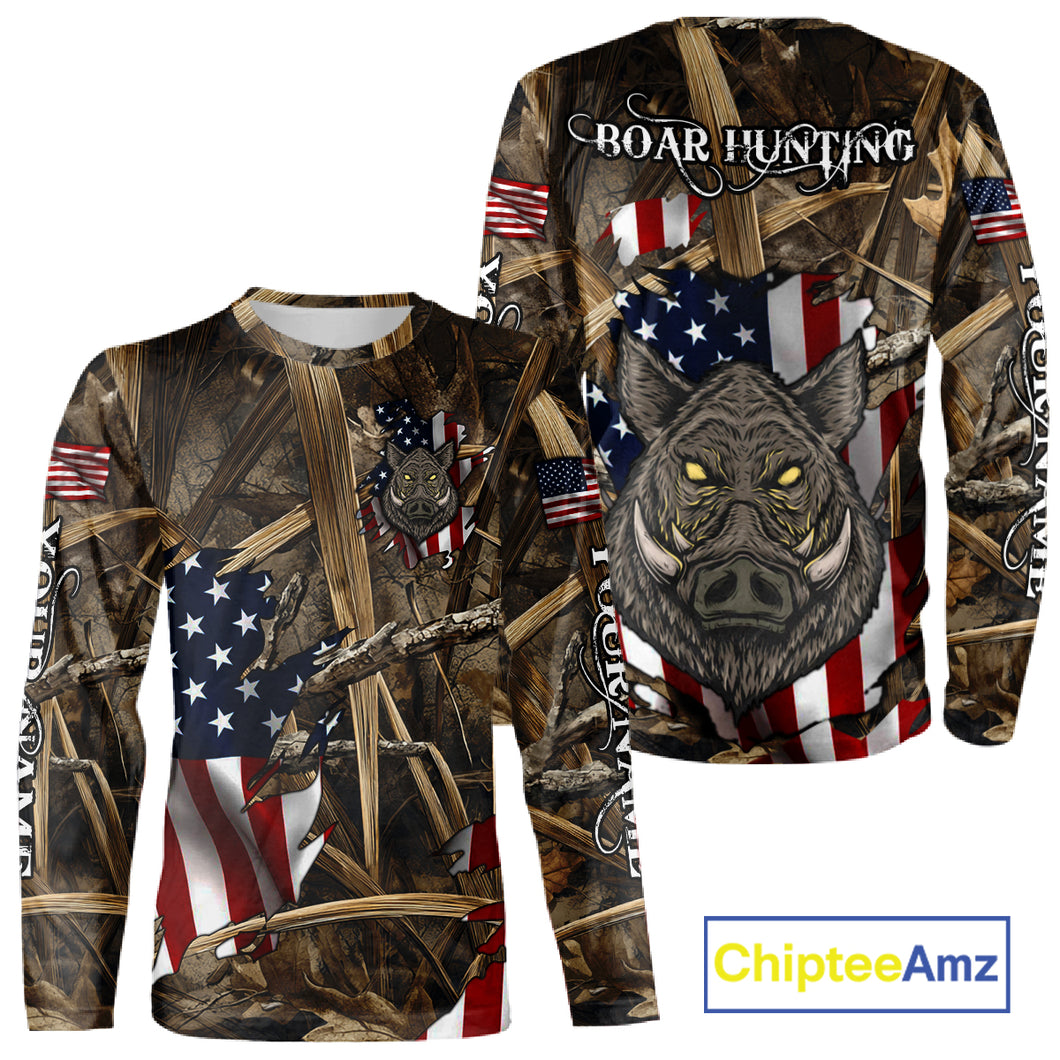 American Flag Boar Camo Hunting Shirt, Best Hunting Clothes for Boar Hunting Season NBT185